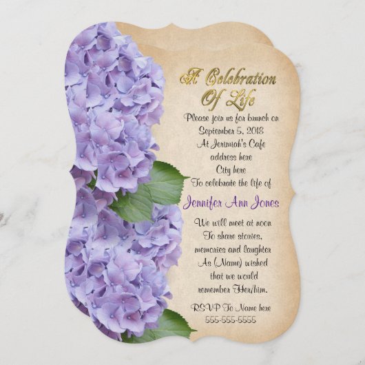 生命招待状アジサイお祝い 招待状 (正面/裏面)