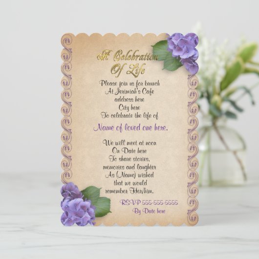 生命招待状アジサイフローラお祝い 招待状 (スタンド正面)