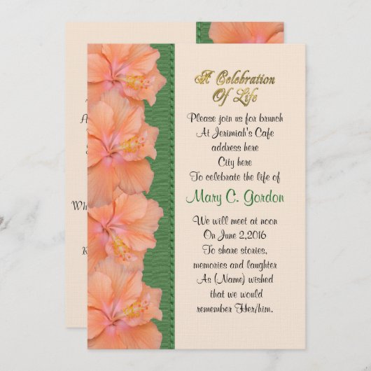 生命招待状ハイビスカスお祝い 招待状 (正面/裏面)