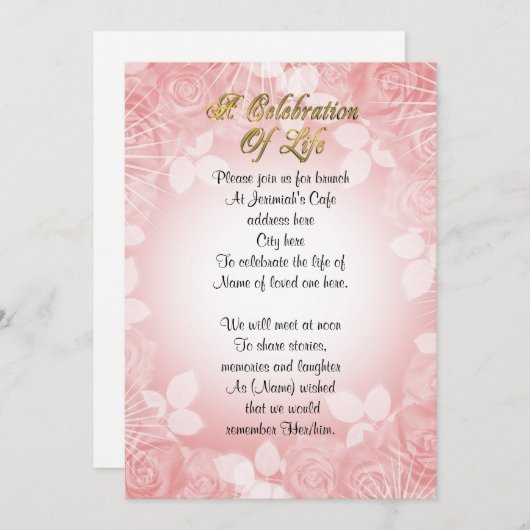 生命招待状ピンクフローラお祝い 招待状 (正面/裏面)