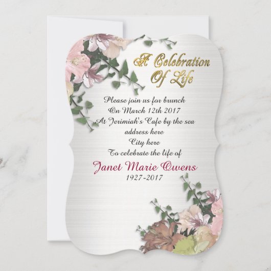 生命招待状花とアイビーのお祝い 招待状 (正面)