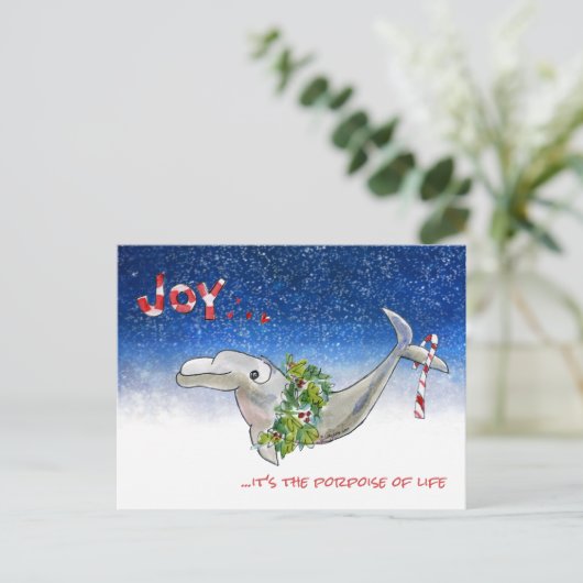 生命星の喜びのクリスマスのイルカのネズミイルカ シーズンポストカード (スタンド正面)