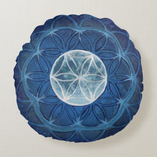 生命月の曼荼羅の黙想の枕の花 ラウンドクッション (正面)