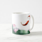 生命東洋の禅の風水のコイ及びはすの円 コーヒーマグカップ (正面右)