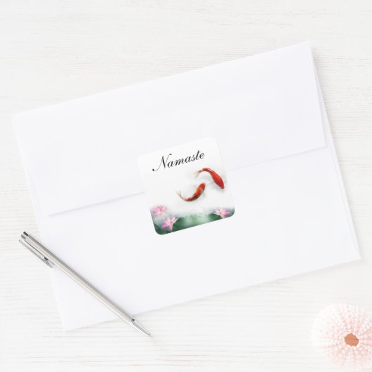 生命東洋の禅の風水のコイ及びはすの円 スクエアシール (封筒)