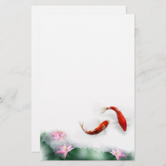 生命東洋の禅の風水のコイ及びはすの円 便箋 (正面/裏面)