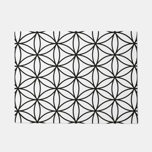 生命白の大きいパターン黒の花 ドアマット (正面)