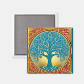 生命磁石の青と黄色の木 マグネット (正面/裏面)