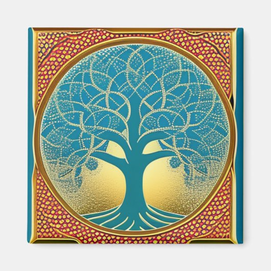 生命磁石の青と黄色の木 マグネット (正面)