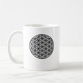 生命神聖な幾何学の記号(黒)の花 コーヒーマグカップ (左)