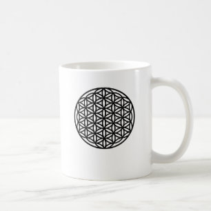 生命神聖な幾何学の記号(黒)の花 コーヒーマグカップ