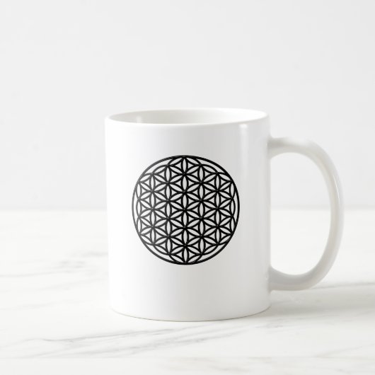 生命神聖な幾何学の記号(黒)の花 コーヒーマグカップ (右)