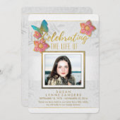 生命花の蝶写真の招待のお祝い 招待状 (正面/裏面)