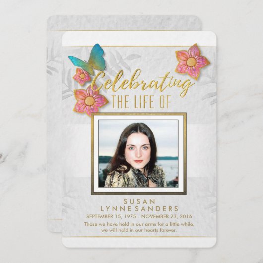 生命花の蝶写真の招待のお祝い 招待状 (正面/裏面)