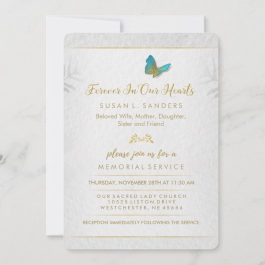 生命花の蝶写真の招待のお祝い 招待状 (裏面)