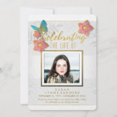 生命花の蝶写真の招待のお祝い 招待状 (正面)