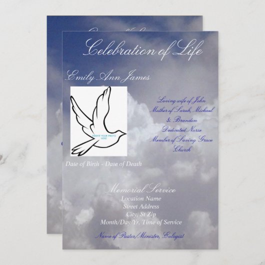 生命葬儀の招待状またはプログラムのお祝い 招待状 (正面/裏面)