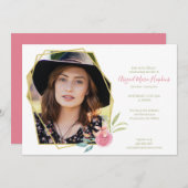 生命葬式のエレガントなピンクの花のお祝い サンキューカード (正面/裏面)