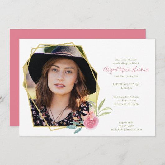 生命葬式のエレガントなピンクの花のお祝い サンキューカード (正面/裏面)