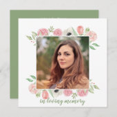 生命葬式のピンク及び緑の花のお祝い サンキューカード (正面/裏面)