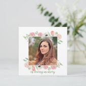 生命葬式のピンク及び緑の花のお祝い サンキューカード (スタンド正面)