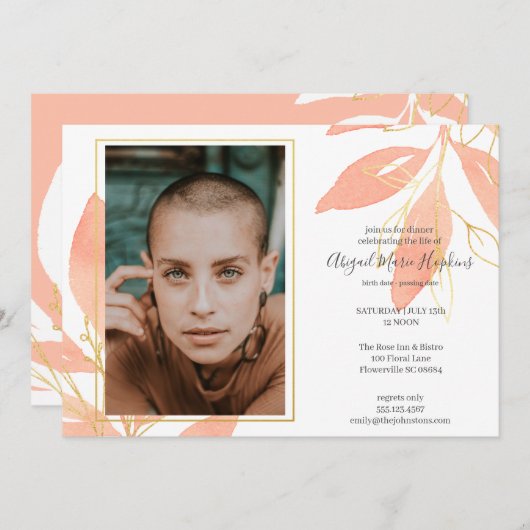 生命葬式の金ゴールドのモモの花のお祝い サンキューカード (正面/裏面)