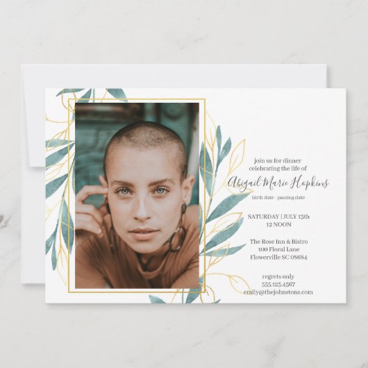 生命葬式の金ゴールドの緑の花のお祝い サンキューカード (正面)