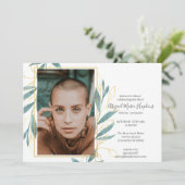 生命葬式の金ゴールドの緑の花のお祝い サンキューカード (スタンド正面)