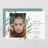 生命葬式の金ゴールドの緑の花のお祝い サンキューカード (正面/裏面)