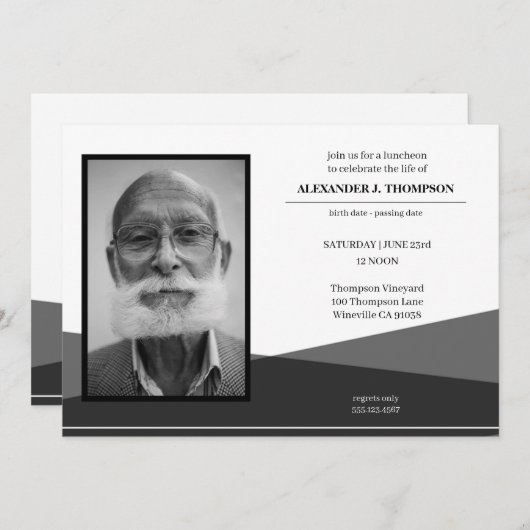 生命葬式を祝うモダンな黒及び白 サンキューカード (正面/裏面)