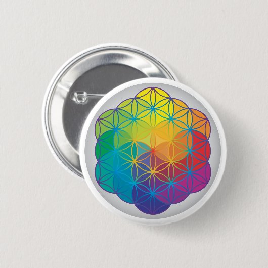 生命虹の花は調和エネルギーを着色します 缶バッジ (正面&裏面)