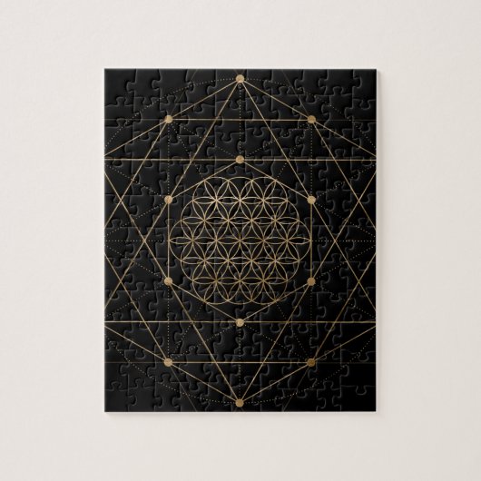 生命黒および金ゴールドの花 ジグソーパズル (縦)