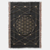 生命黒および金ゴールドの花 スローブランケット (正面縦)