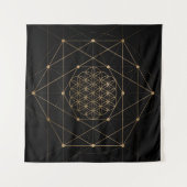 生命黒および金ゴールドの花 タペストリー (正面(横))