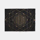 生命黒および金ゴールドの花 フリースブランケット (正面(横))