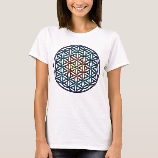 生命(黄橙色の青い勾配)の花 Tシャツ (正面)