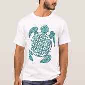 生命/Blume des Lebensのの花カメのターコイズ Tシャツ (正面)