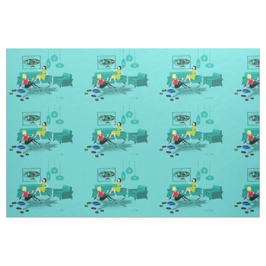 生地のレトロの女の子の夜 ファブリック (ファットクウォーター)