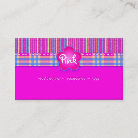 生地の名刺の格子縞のストライプのピンク 名刺 (正面)