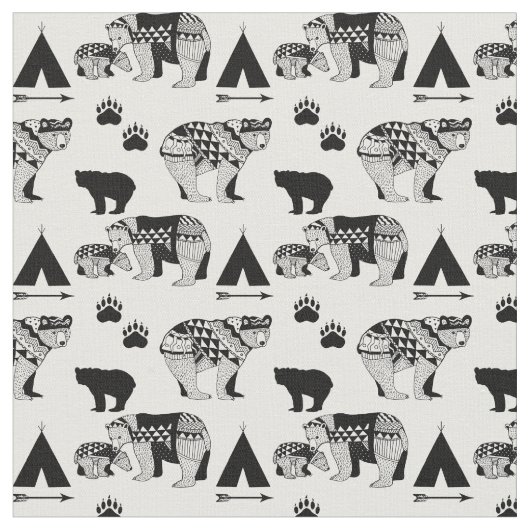 生地の森林白人の男の子の種族くまの黒 ファブリック (クローズアップ)