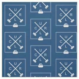 生地をカールする交差させたほうき-青および白 ファブリック