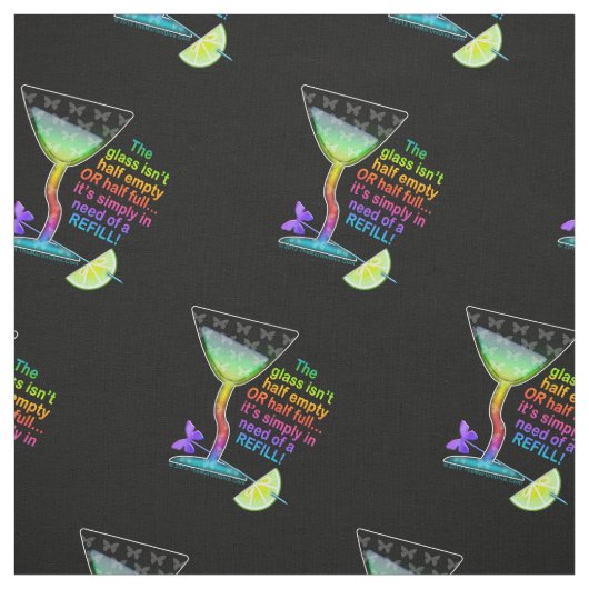 生地-ガラス半分入ったのカクテルのユーモア ファブリック (見本)