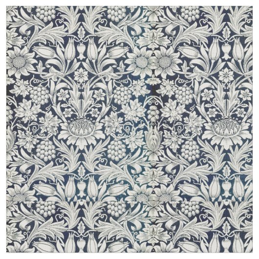 生地 - 青と白のアールヌーヴォー模様 ファブリック (クローズアップ)