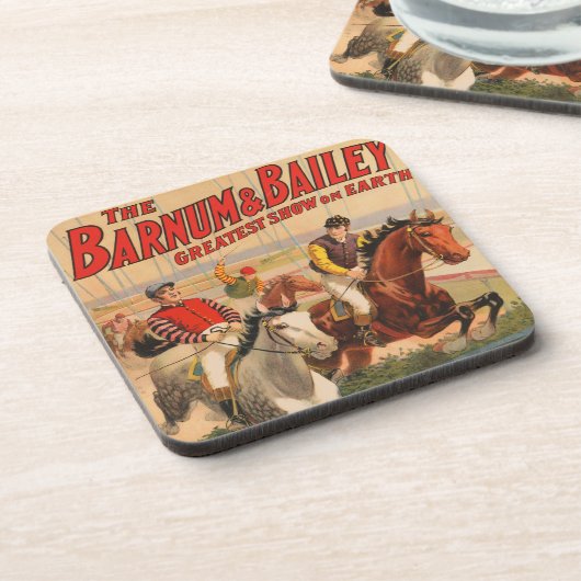 生垣を飛び越える馬のジョッキーのサーカスのポスター コースター (左側)