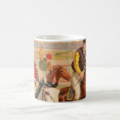 生垣を飛び越える馬のジョッキーのサーカスのポスター コーヒーマグカップ (中央)