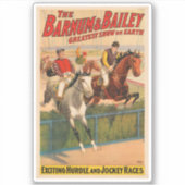 生垣を飛び越える馬のジョッキーのサーカスのポスター シール (正面)