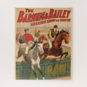 生垣を飛び越える馬のジョッキーのサーカスのポスター ジグソーパズル (縦)