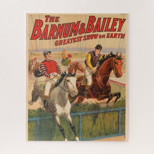 生垣を飛び越える馬のジョッキーのサーカスのポスター ジグソーパズル (縦)