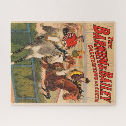 生垣を飛び越える馬のジョッキーのサーカスのポスター ジグソーパズル (横)