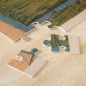 生垣を飛び越える馬のジョッキーのサーカスのポスター ジグソーパズル (側面)